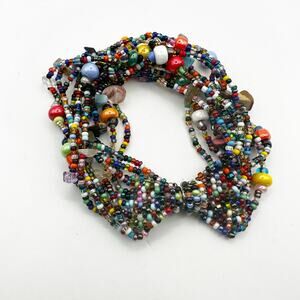 Colorful Beaded Bracelet Multi Strand Magnetic Clasp Artsy Lagenlook Boho Casual